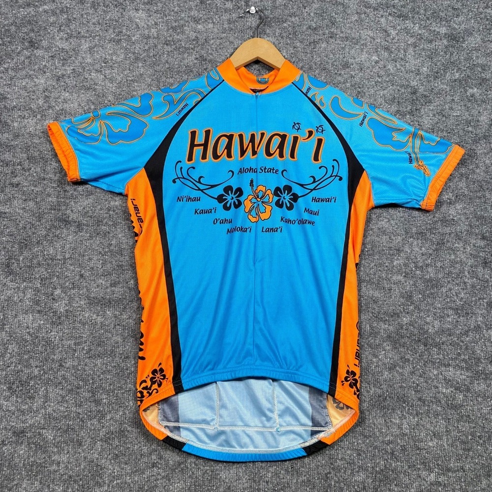 Canari Mens Hawaii Aloha State Cycling Jersey Blue Orange Short Sleeve Small